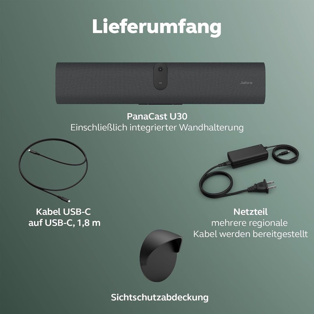 Jabra PanaCast U30 All-in-One USB Videobar, 120° Weitwinkel-Kamera, 6-Mikrofone, 1-Lautsprecher, KI-