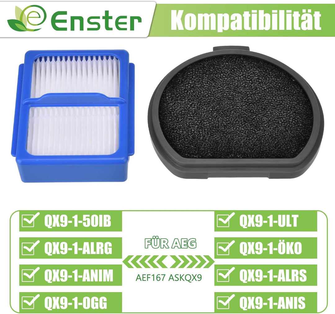 QX9 Filter für AEG 4 Stück Filter Set für AEG QX9 Animal ASKQX9 AEF167 QX9-1-50IB QX9-1-ANIM QX9-1-U