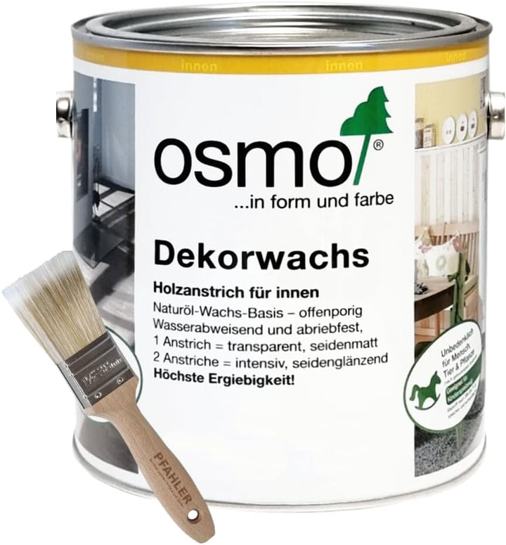 OSMO Dekorwachs 2,5 L + Flächenstreicher Pinsel (3186 Weiss Matt), 3186 Weiss Matt