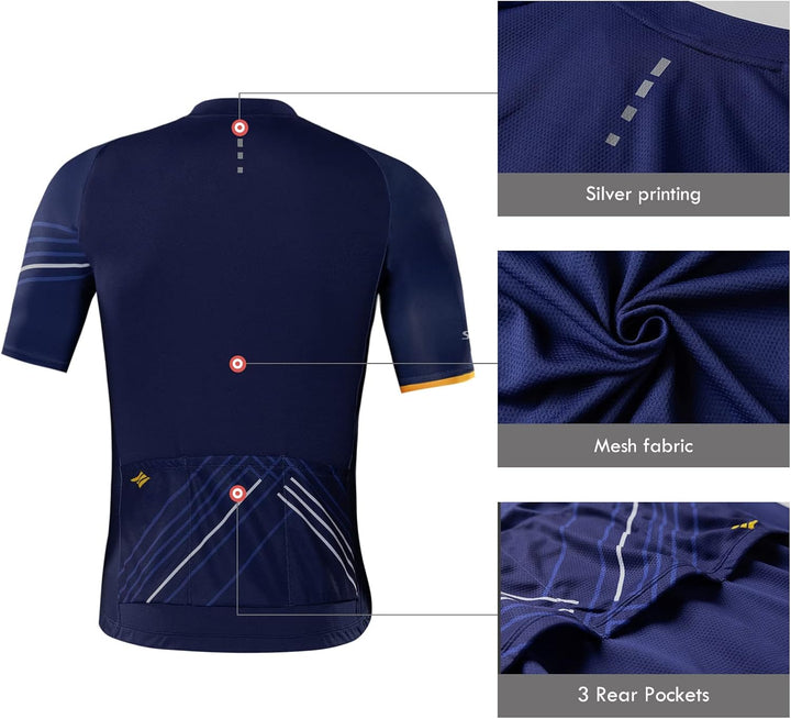Santic Radtrikot Herren Kurzarm Fahrradtrikot Herren Fahrradshirt Radshirt Kurzarm Sommer mit Tasche