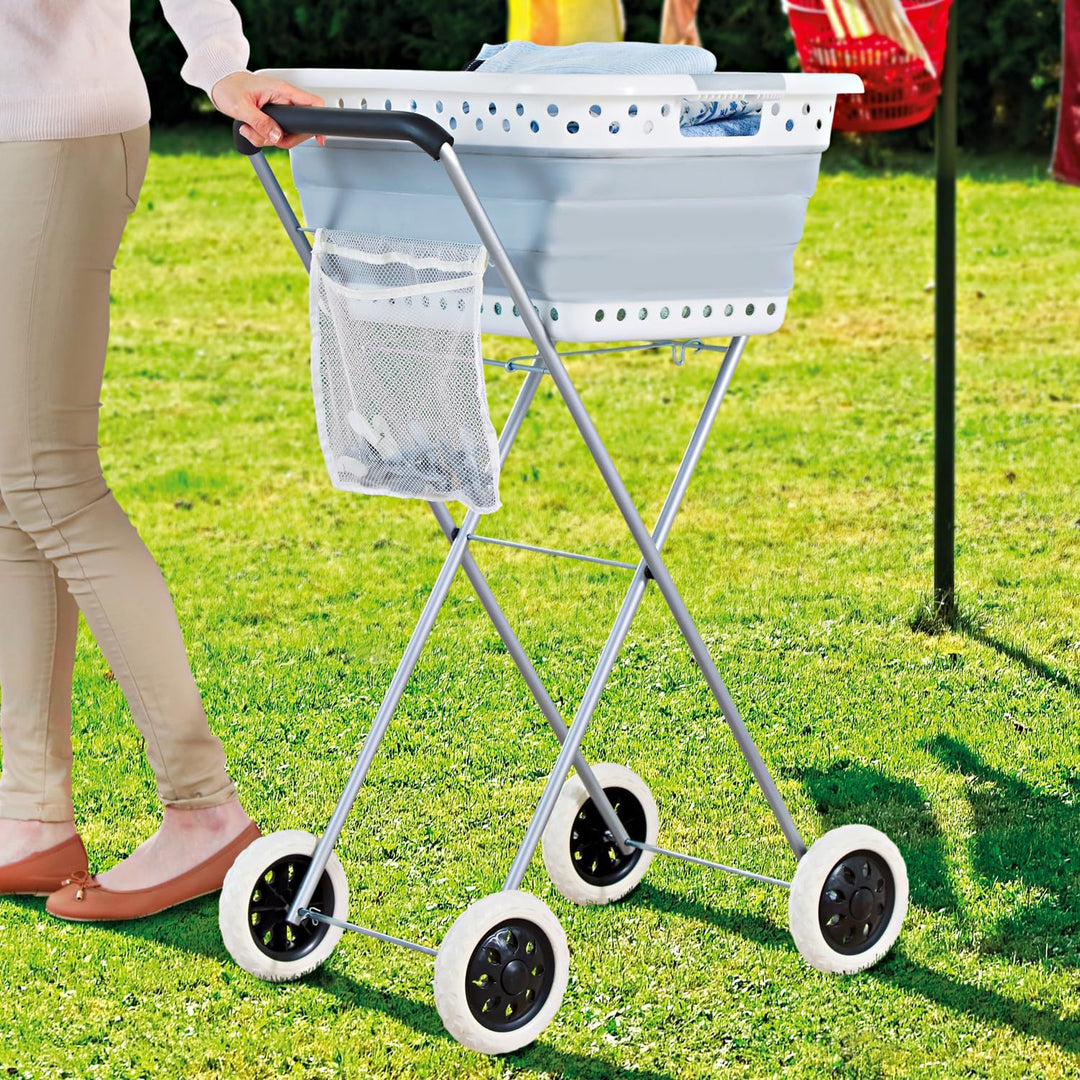 Wäschekorb Trolley mit Rädern – einfaches Transportieren und Aufhängen der Wäsche – platzsparend und