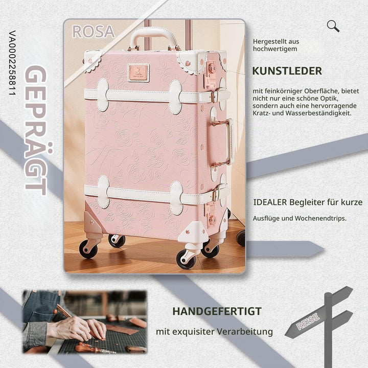 Unitravel Vintage Koffer Set 2 Teilig, Retro PU-Leder Handgepäck Koffer mit Kosmetikkoffer, Geprägte