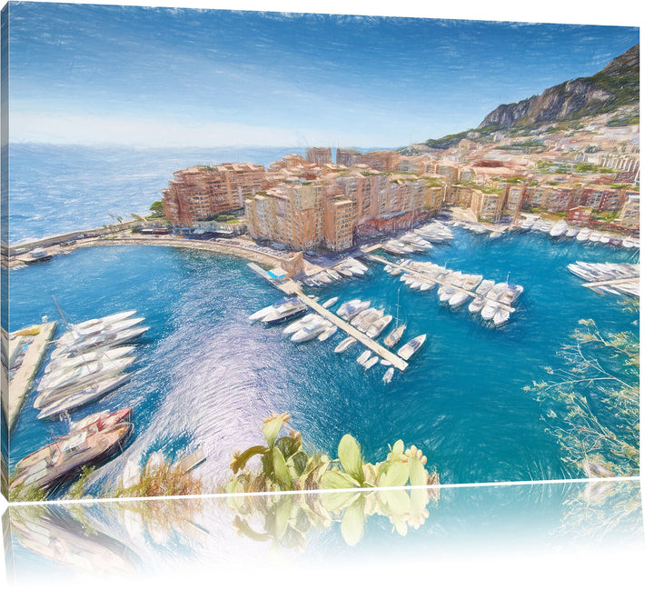 Pixxprint Küste von Monaco als Leinwandbild/Grösse: 100x70 / Wandbild/Kunstdruck/fertig bespannt, 10