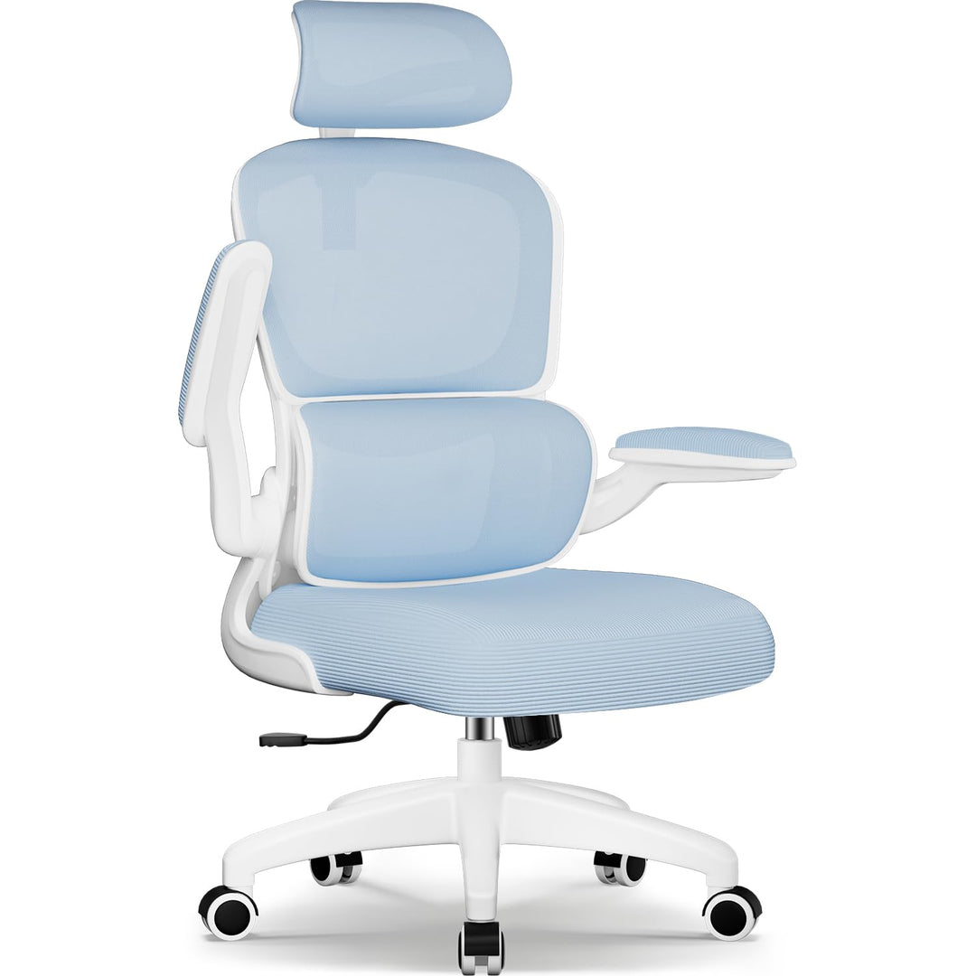 Aiidoits Bürostuhl, Ergonomischer Bürostuhl mit Klappbaren Armlehnen, Verstellbarer Kopfstütze und L