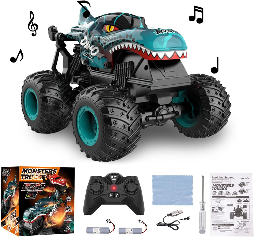 Monstertruck Ferngesteuert, 2,4GHz 20 km/h Ferngesteuertes Auto Dinosaurier ab 3 4 5 6 8 10 Jahre, 1