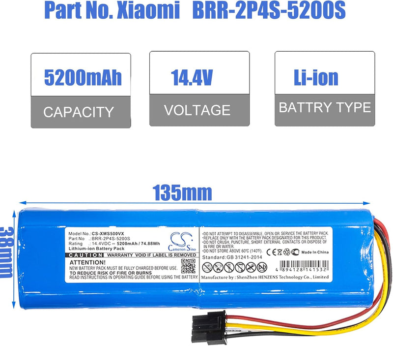 14.4V 5200mAh Li-Ion Akku Ersatz für Xiaomi Mi Roboter Xiaomi Mijia Roborock S50 S51 Millet Sweeper,