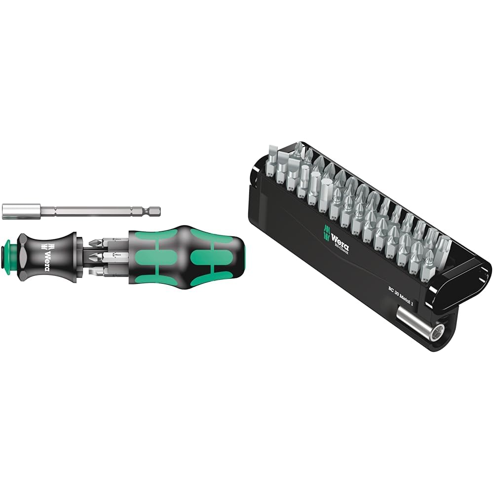 Wera Kraftform Kompakt 28 mit Tasche, 7-teilig, Wera 05134491001 & Bit-Sortiment, Bit-Check 30 Metal