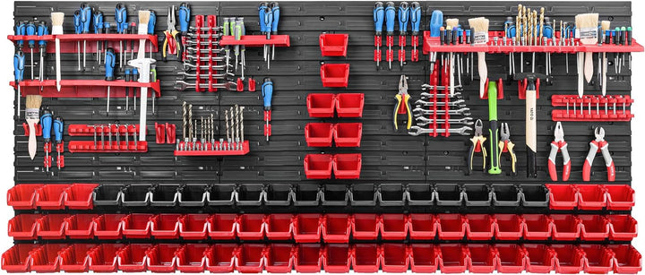 Lagersystem Werkstattregal | 172 x 78 cm | 72 stck. Box | Wandregal mit Werkzeughalterungen und Stap