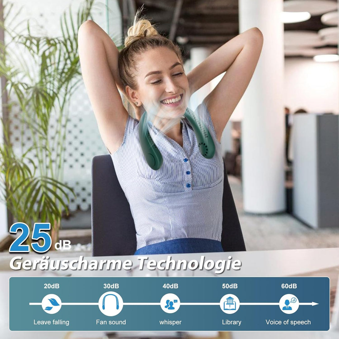 Tragbarer Nackenventilator ohne Flügel, 3 Geschwindigkeiten, 2600mAh Akku, USB-Aufladbar, Leiser Min