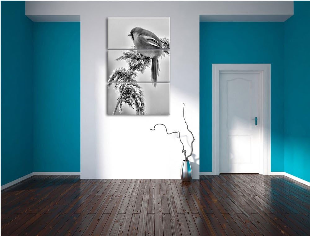 Pixxprint Vogel auf Weizen im Winter als Leinwandbild/Grösse: 3 Teilig (120x80) cm/Wandbild/Kunstdru