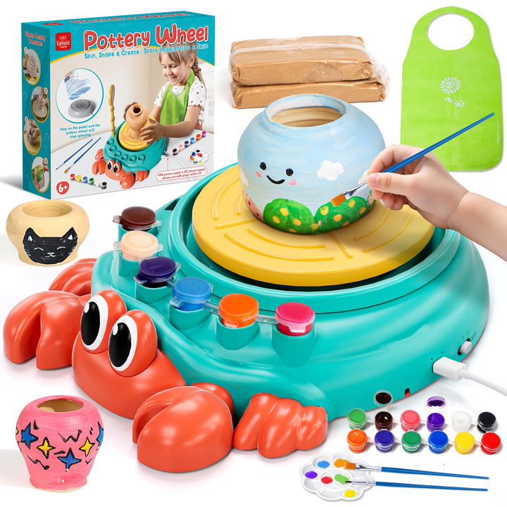 Lehoo Castle Töpferscheibe für Kinder, komplettes Töpfer- und Bastelset für Kinder von 8 bis 12 Jahr