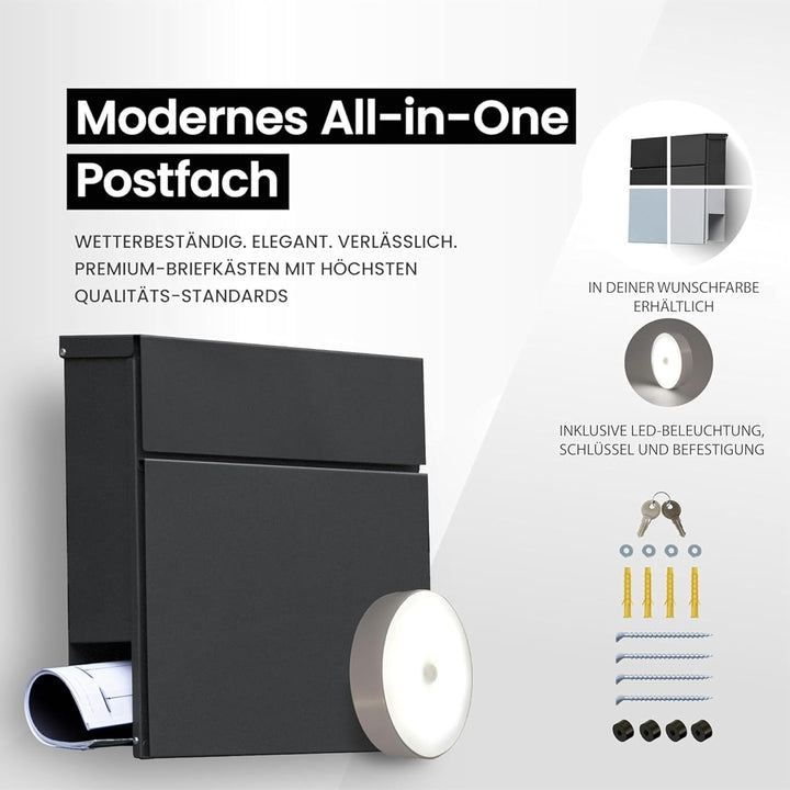 Radius® Designer Briefkasten Edelstahl - Hausnummer & Briefkasten Namensschild personalisiert mit La