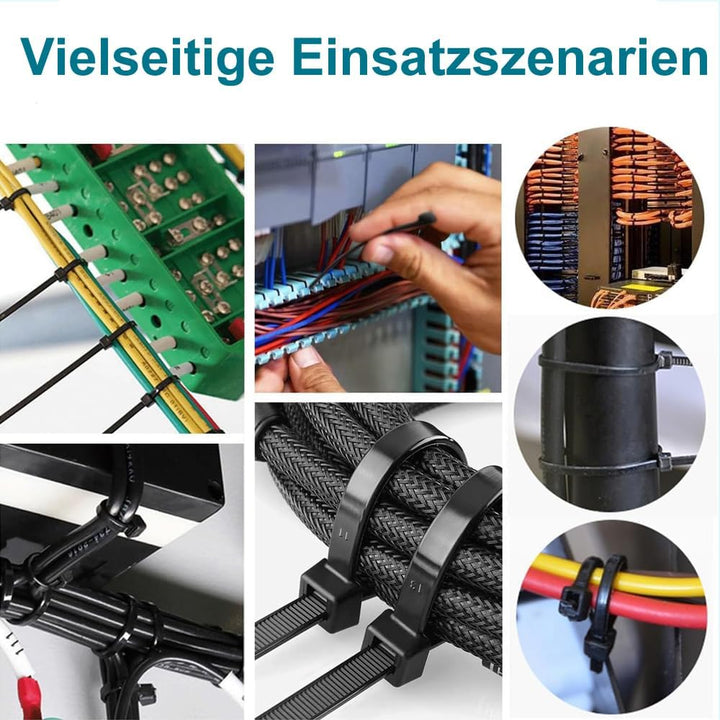 500 Stück Kabelbinder Schwarz, 200mm x 4,8mm Nylonbinder, Cable Ties Zugfestigkeit mit 22 kg, Uv Bes