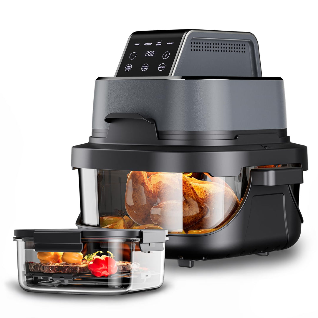 GTPLAYER Airfryer, Multifunktionale Heissluftfritteuse 4 Liter mit mit Easy-View-Fenster, Glasbehält