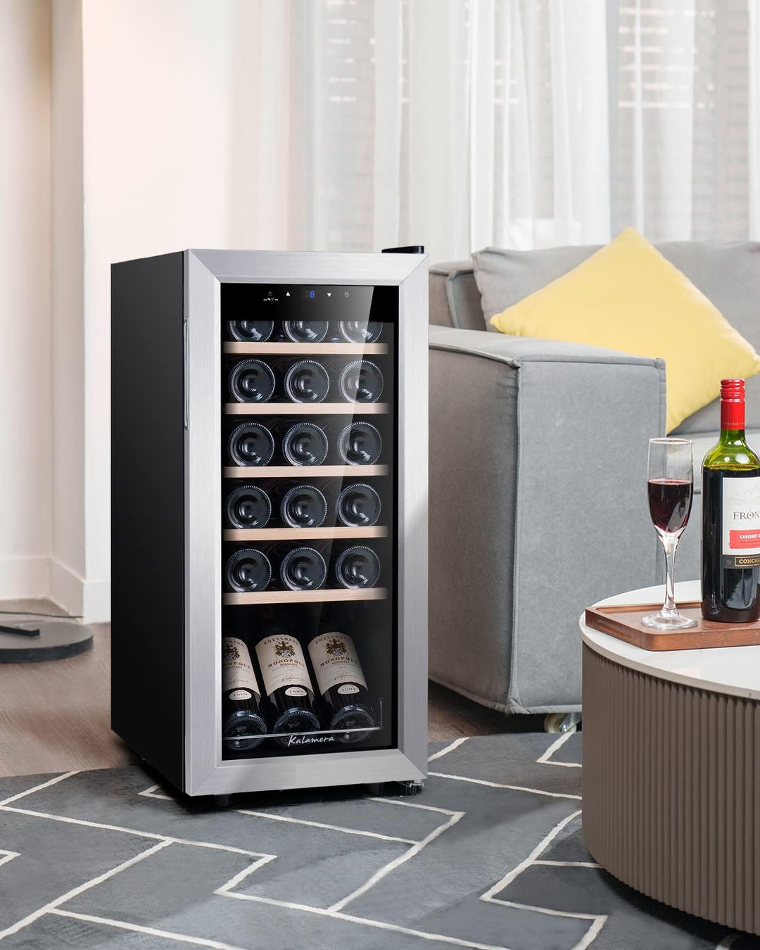 Kalamera Weinkühlschrank, 18 Flaschen 51 Liter Weinkühlschrank klein mit Kompressor, 5-18°C Kühlzone