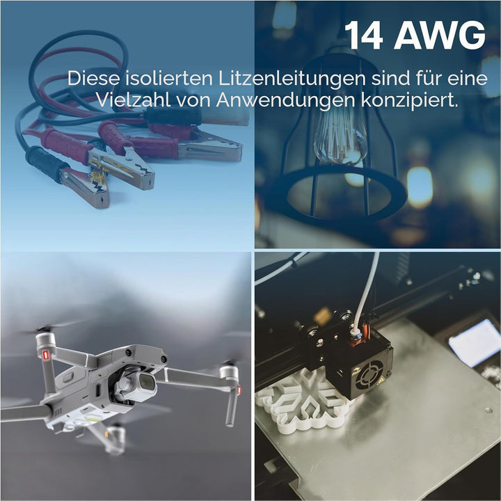 MMOBIEL 14 AWG Silikon Elektronik Kabel - 14 Gauge (2,08mm²) Verzinnte Kupferkabel - 2 Separate Kabe