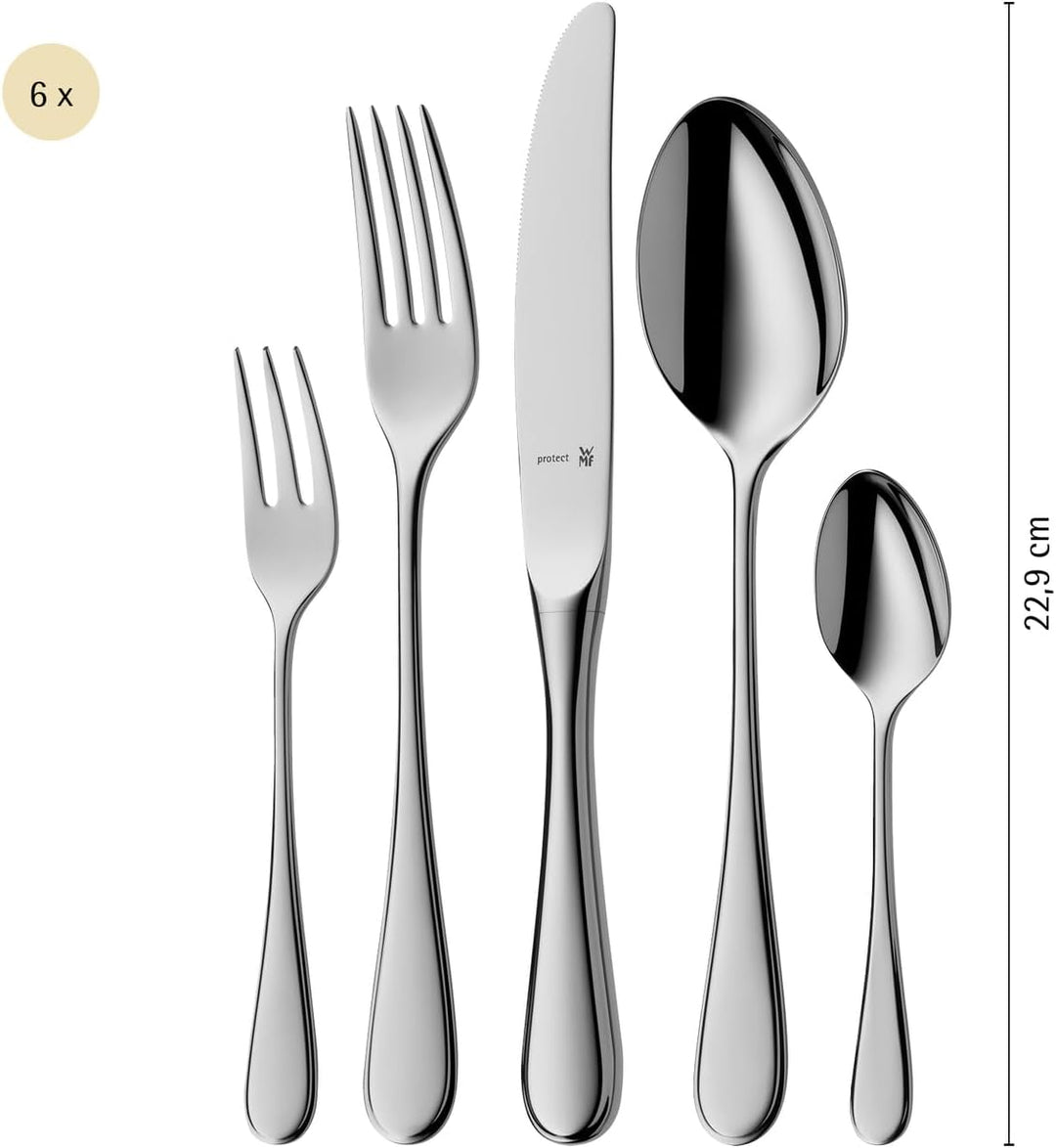 WMF Kent Plus Edelstahl Besteck Set 6 Personen, Essbesteck Set 30 teilig, Hohlheftmesser, Cromargan