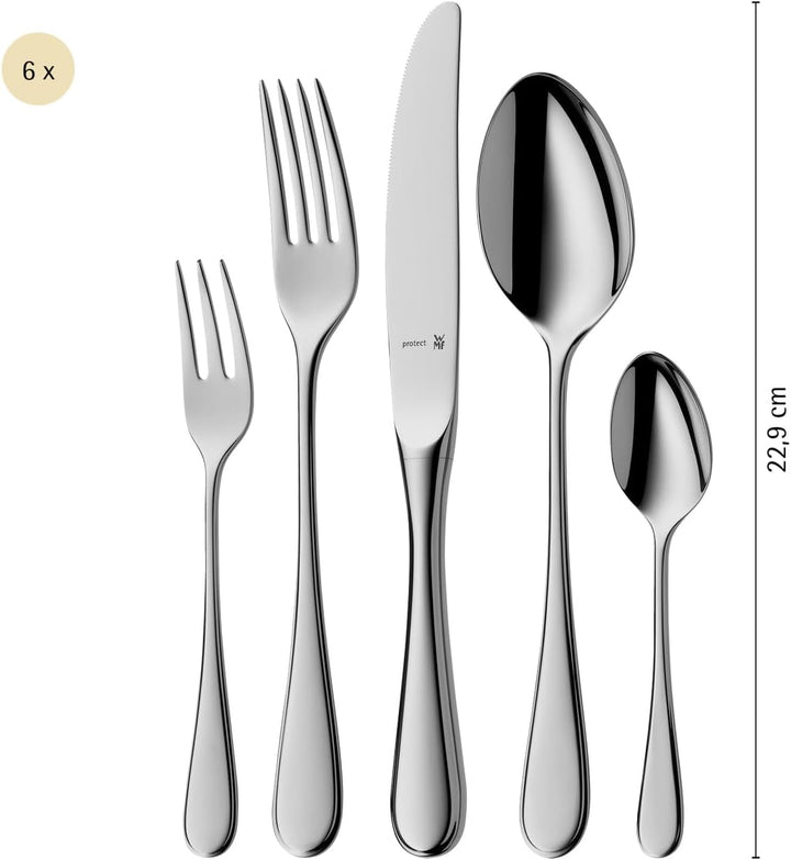 WMF Kent Plus Edelstahl Besteck Set 6 Personen, Essbesteck Set 30 teilig, Hohlheftmesser, Cromargan