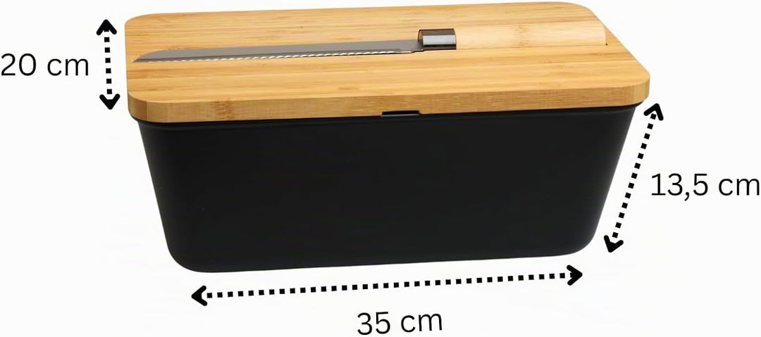 MOON HOME Brotkasten mit Messer - Airlock Black, aus FSC®-zertifizierter Bambus/Holz, PP-Kunststoff,
