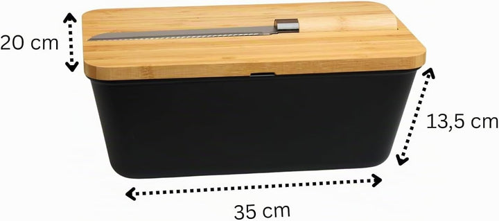MOON HOME Brotkasten mit Messer - Airlock Black, aus FSC®-zertifizierter Bambus/Holz, PP-Kunststoff,