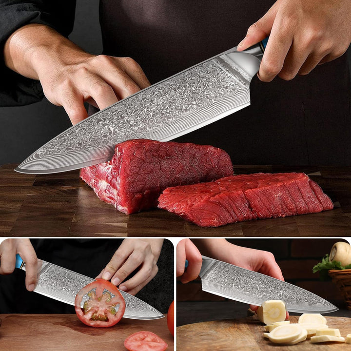 Home Safety Damast Küchenmesser, Kochmesser Damastmesser mit extrem Scharf 19.5 cm Klinge Chefmesser