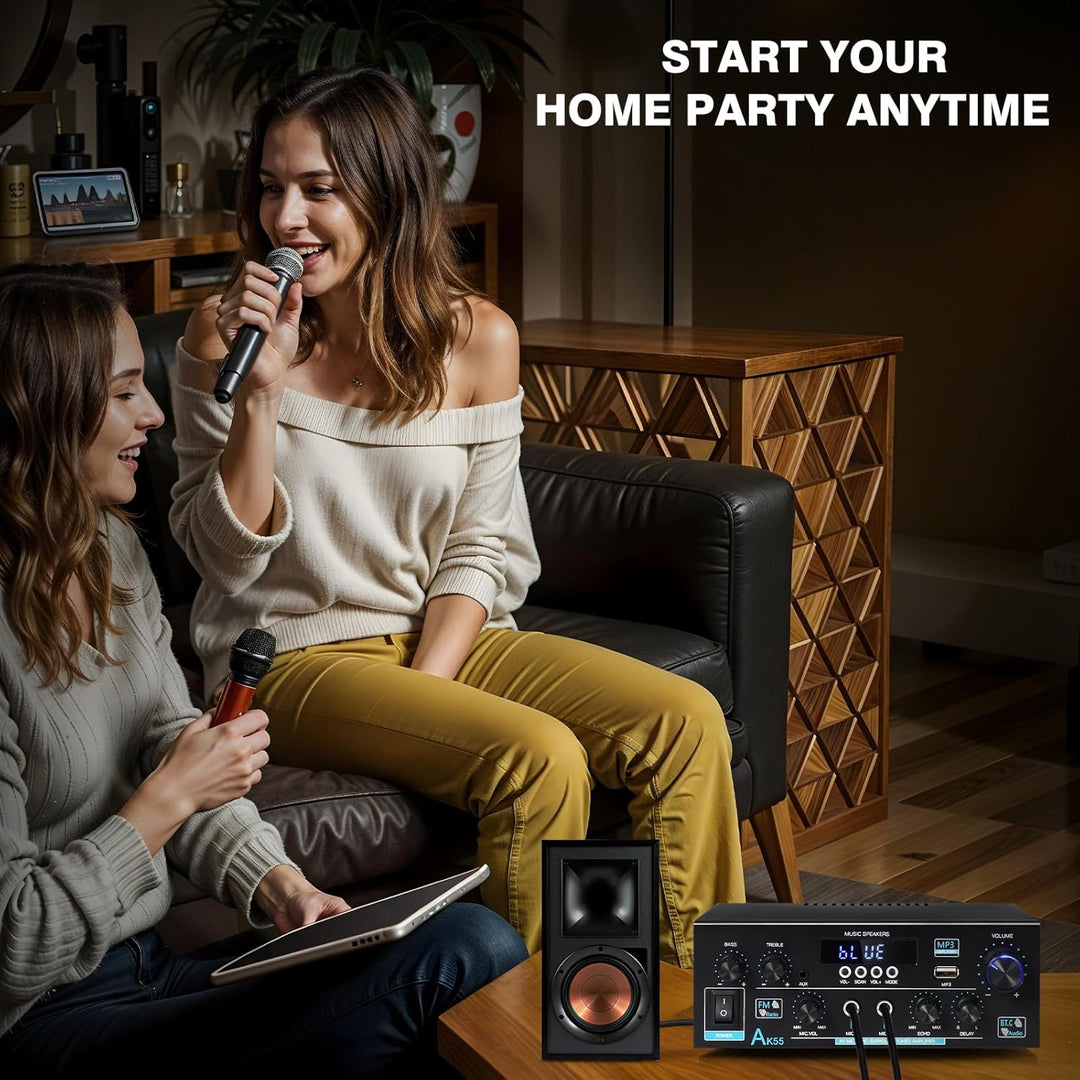 AK55 HiFi Verstärker mit Bluetooth 5.0,Max 600W,Mini Verstärker HiFi Stereo,2 Kanal Audio Verstärker