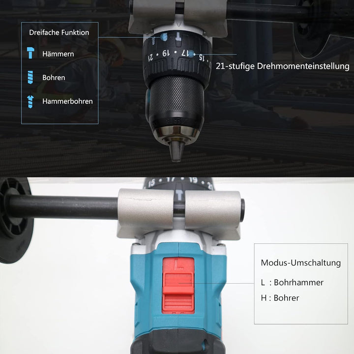 Vikky 20V Akku-Hammer/Bohrer/Antrieb bietet 3 Geschwindigkeitsvarianten, angetrieben von bürstenlose
