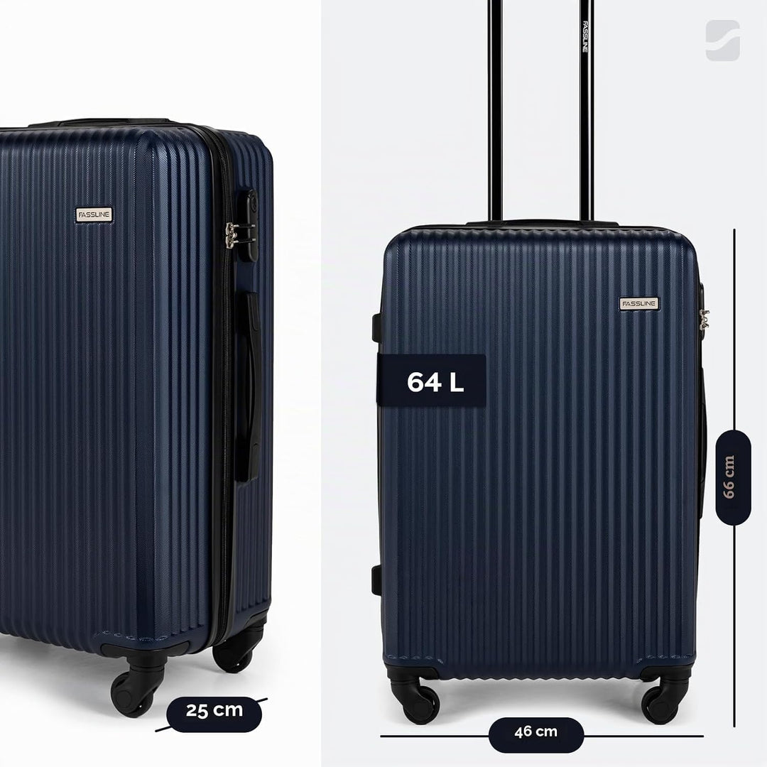 FASSLINE Reisekoffer Mittelgross 66x46x25 cm 64l, Reisegepäck, Hartschale aus ABS, Vier 360°-Spinner