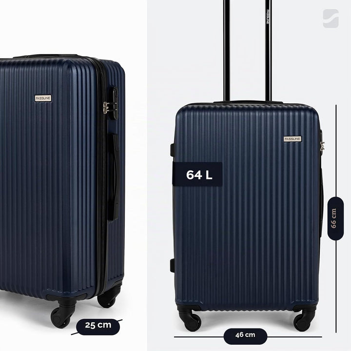 FASSLINE Reisekoffer Mittelgross 66x46x25 cm 64l, Reisegepäck, Hartschale aus ABS, Vier 360°-Spinner
