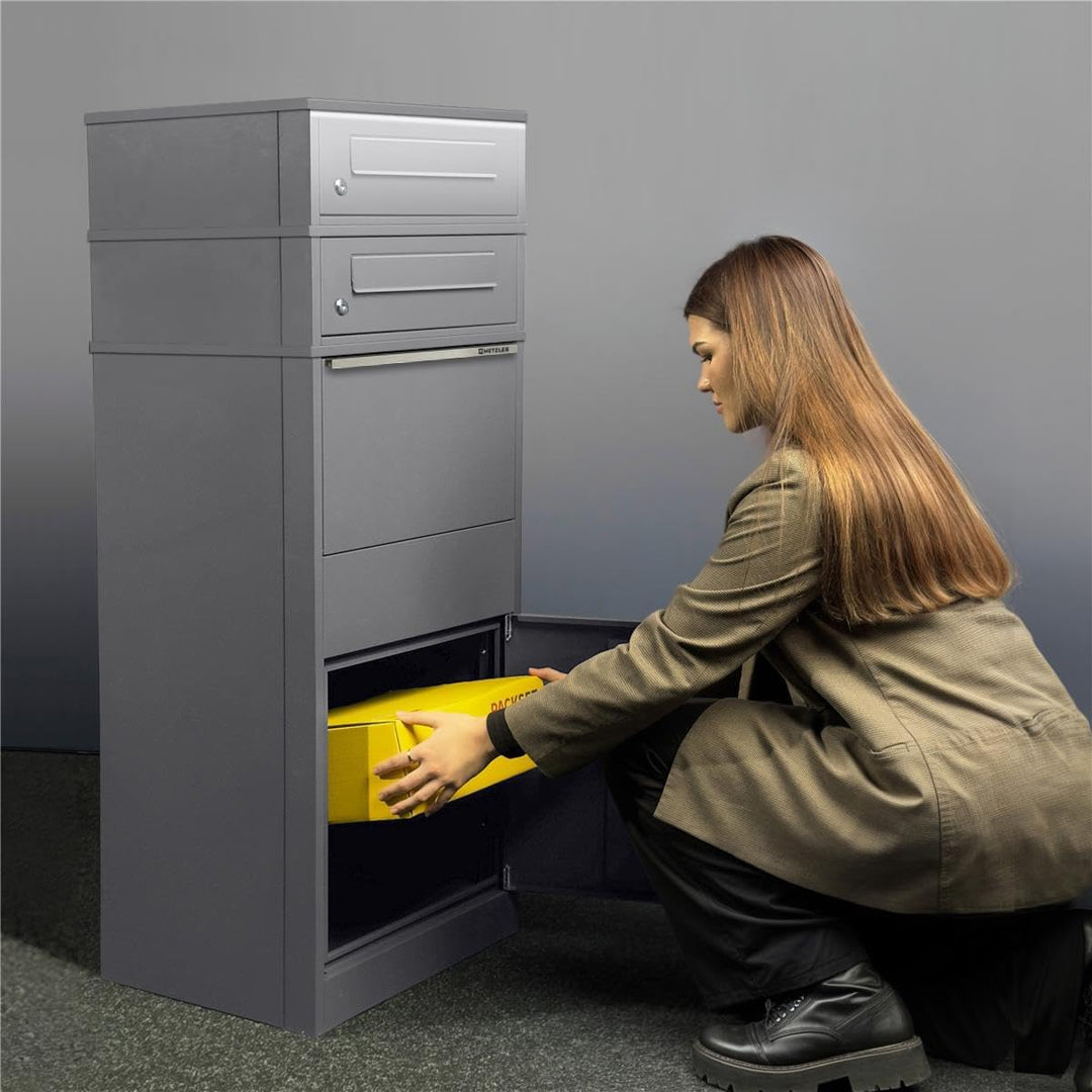 Metzler Paketbox mit Briefkasten und LED-Beleuchtung, abschliessbar und wetterfest, Graualuminium RA
