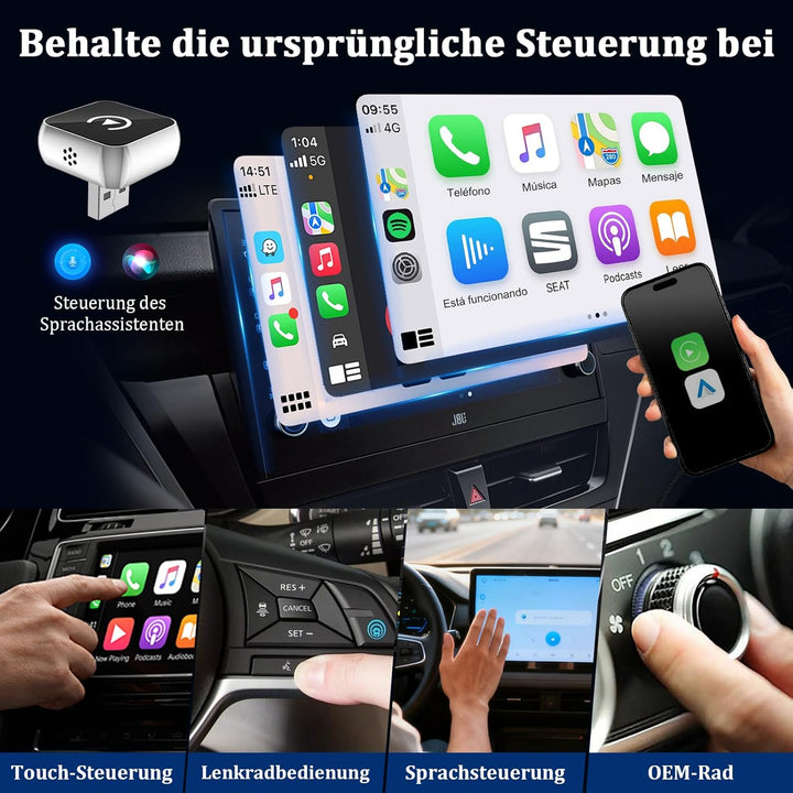 2 in 1 Carplay Wireless Adapter & Android Auto Adapter,USB-A/Typ-C Wired Auf Wireless Kompatibel Mit