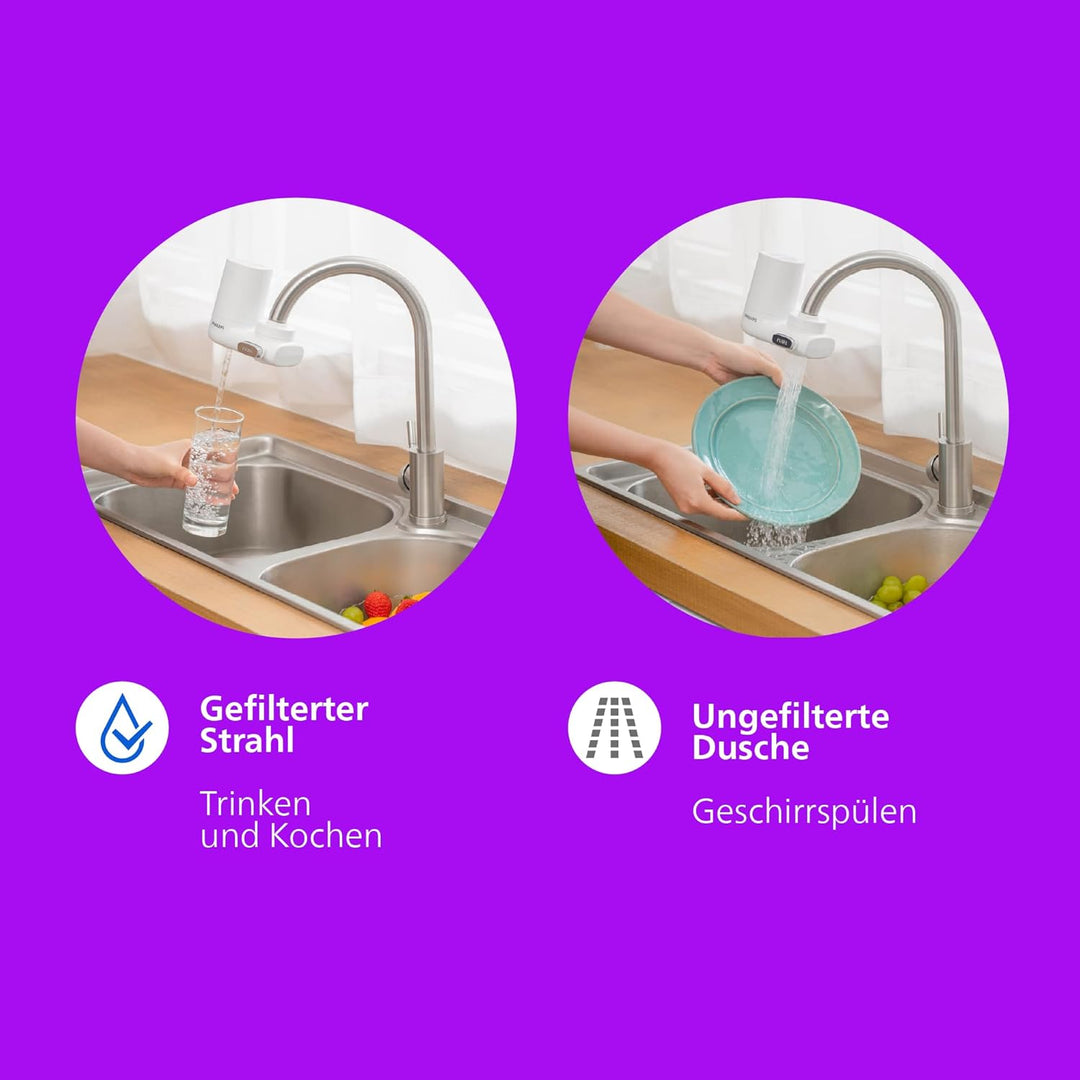 Philips Water AWP3703/10 Filter auf Wasserhahn, Weiss, Vertical X-Guard Microfiltration, Microfiltra