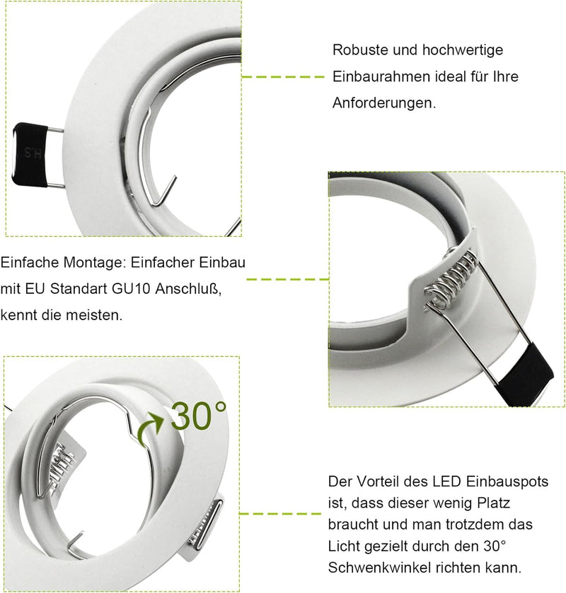 HiBay® 6er LED Einbaustrahler GU10 230V Set Schwenkbar Einbauleuchten Rund Weiss Einbauspots 5W Warm