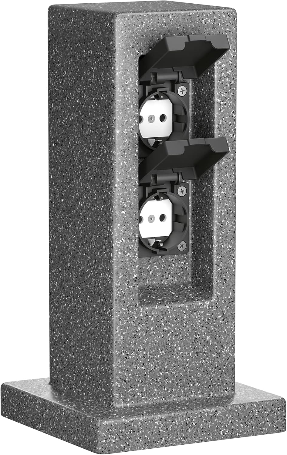 ledscom.de Garten Steckdosensäule POCK, Outdoor, IP44, 2-fach, anthrazit (Stein-Optik), eckig, 30 cm