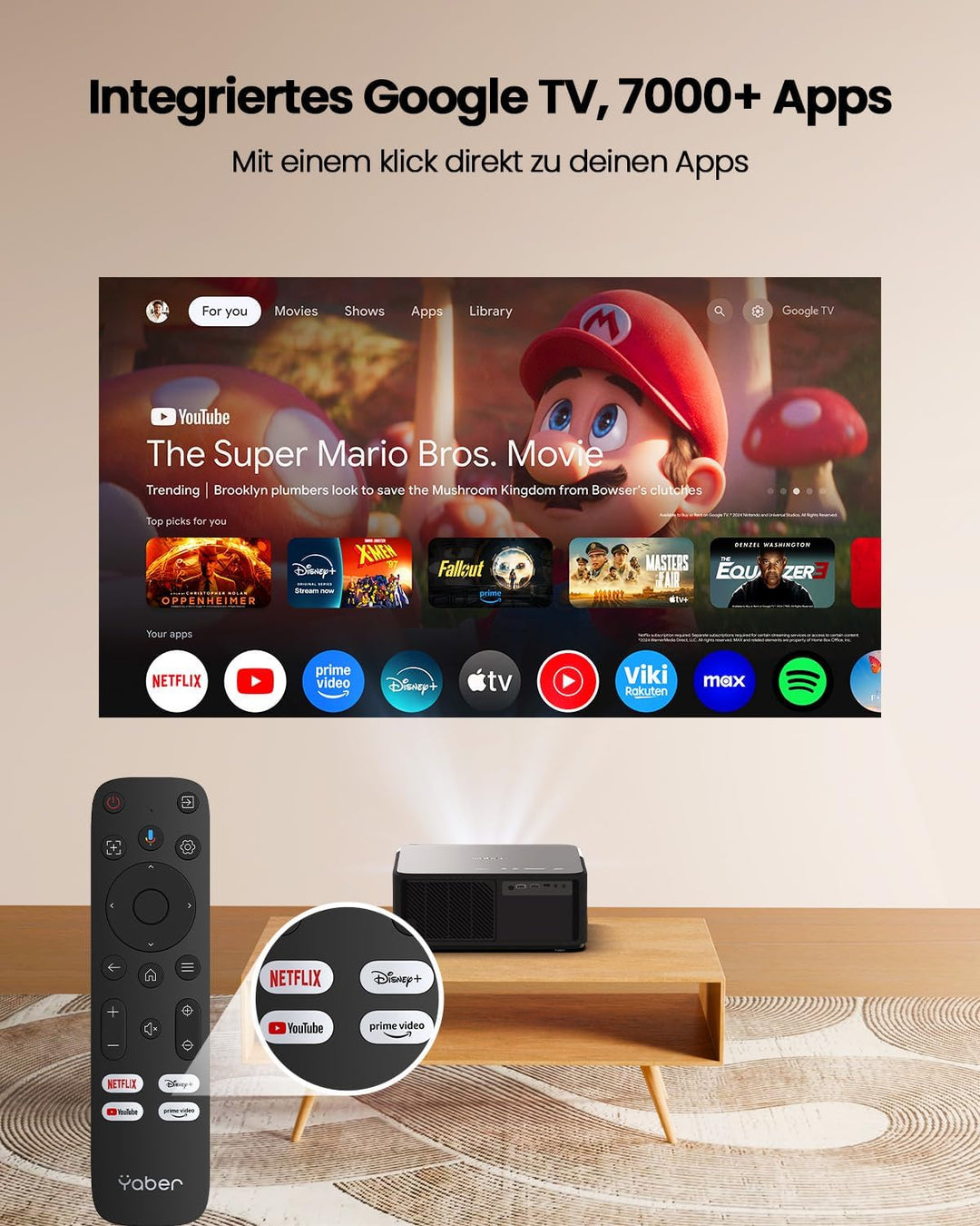 Beamer Eingebauter TV-Dongle mit NFC und Autofokus,Dolby Audio/Sound von JBL LED Beamer,WiFi6 Blueto