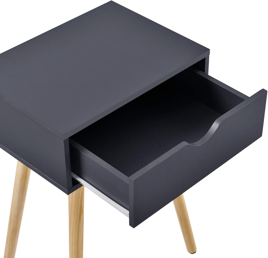 [en.casa] Beistelltisch 'Sörby' mit Schublade Dunkelgrau Retro 60x40x30 cm Kommode Nachttisch Schubl