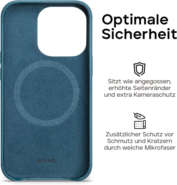 WIIUKA Hülle für iPhone 15 Pro Max, Leder aus Deutschland, Lederhülle extra Dünn, Premium Handyhülle
