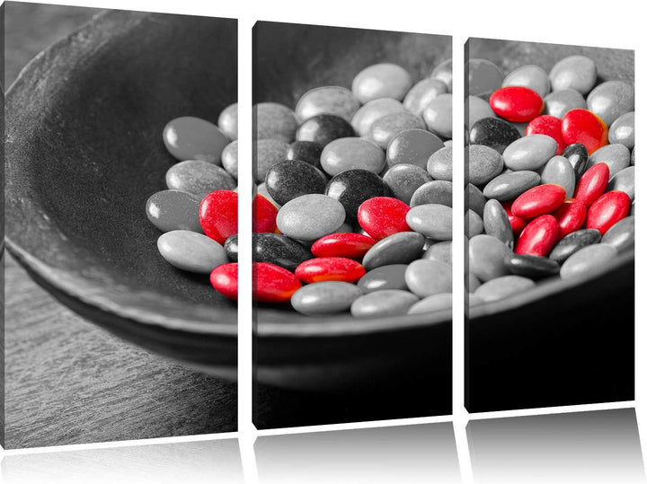 Schokolade Smarties Schoko Süssigkeiten schwarz/weiss 3-Teiler Leinwandbild 120x80 Bild auf Leinwand