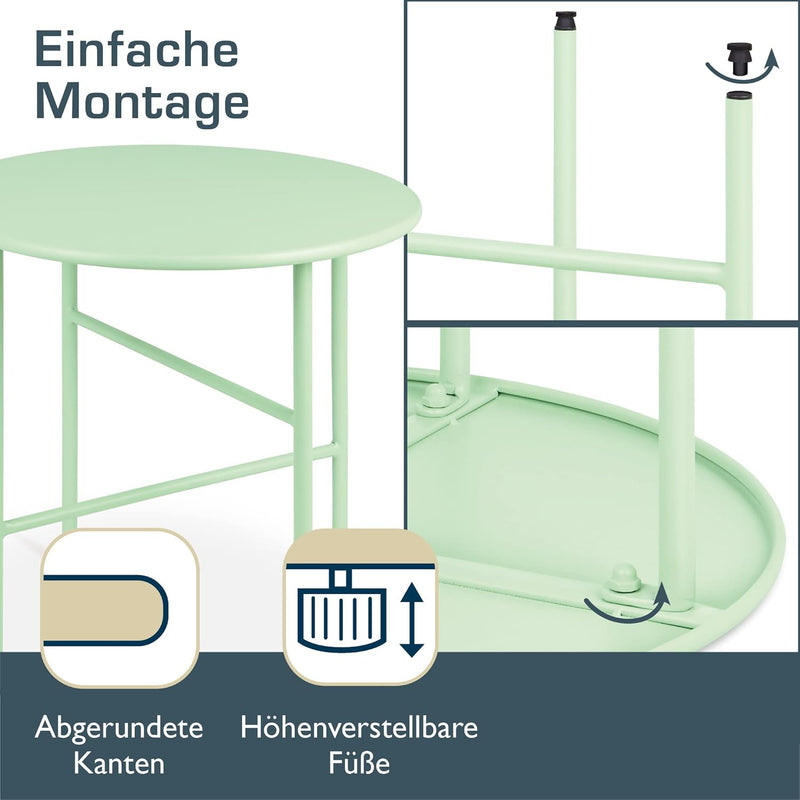 bomoe Runder Beistelltisch Metall Mint Ø 44 cm Tischplatte Kratzfest – Stabiler Wohnzimmer Couchtisc