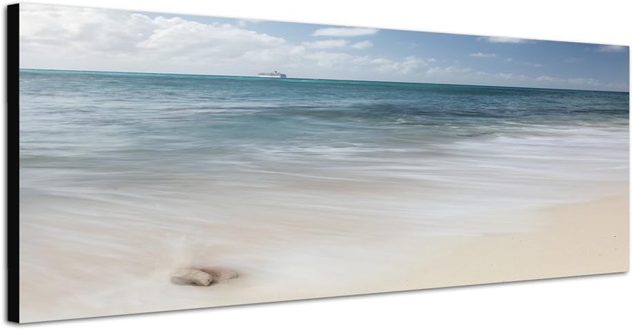 Paul Sinus Art Panoramabild auf Leinwand und Keilrahmen 150x50cm Sandstrand Meer Horizont Schiff Wol
