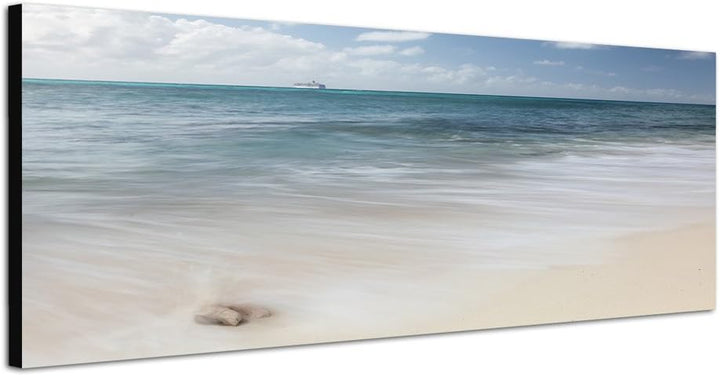 Paul Sinus Art Panoramabild auf Leinwand und Keilrahmen 150x50cm Sandstrand Meer Horizont Schiff Wol
