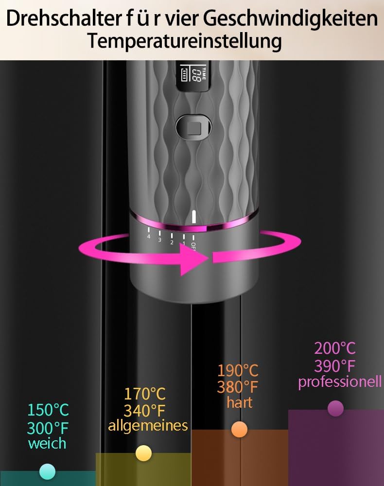 Lockenstab Automatisch Kabelloser Automatischer Lockenstab Mit 4 Temperaturstu Und Lcd-Anzeige Wiede