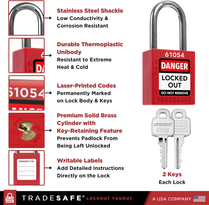 TRADESAFE Lockout Tagout Lock Set, sicherheitskonforme Sicherheitsschlösser zum Ausschliessen von Et