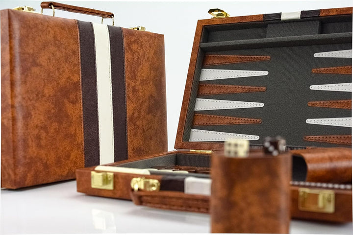Backgammon Set 11" Klassisches Back Gammon Koffer Baggamon Spiel für Erwachsene Kinder (Braun-11 Zol
