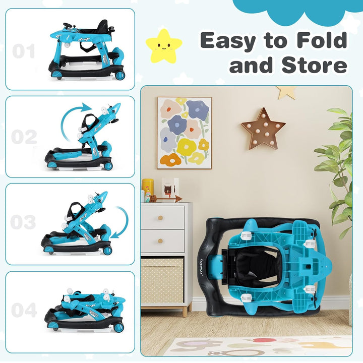 FANTASK Lauflernwagen Baby Walker, Lauflernhilfe 6 in 1 klappbar verstellbare Höhe Geschwindigkeit m