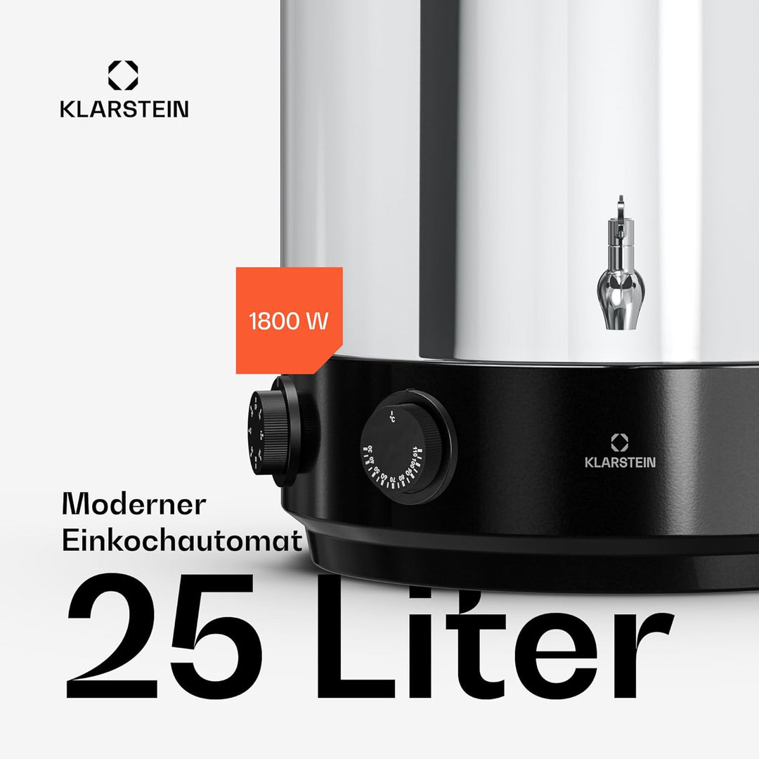 Klarstein Biggie Mechanischer Einkochautomat, 25 L Edelstahl-Einkochtopf & Glühweinkocher mit Edelst