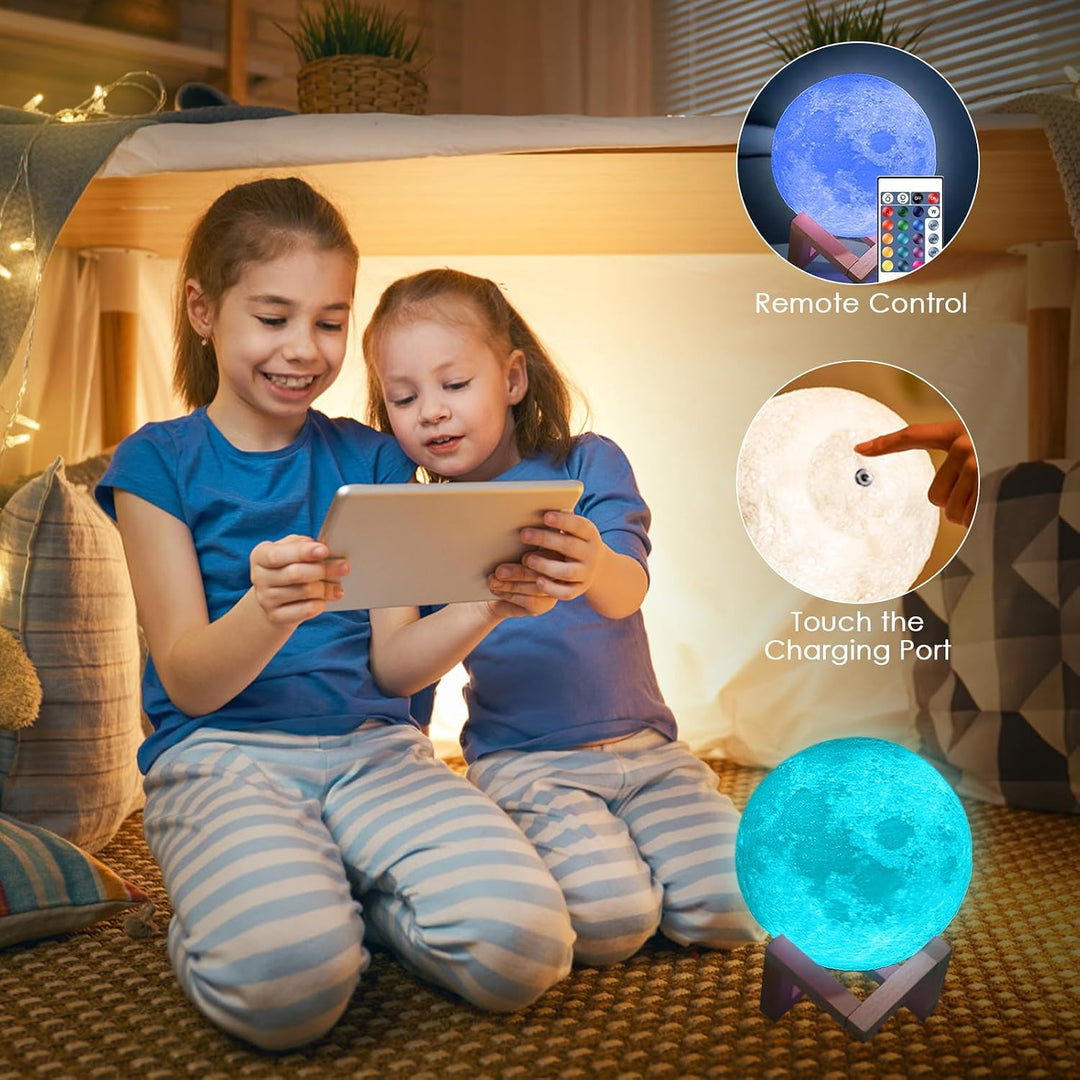 3D Mondlampe LED, 16 RGB Farben, Touch-Steuerung &amp; USB-Aufladung | Dimmbares Nachtlicht für Kinderzi