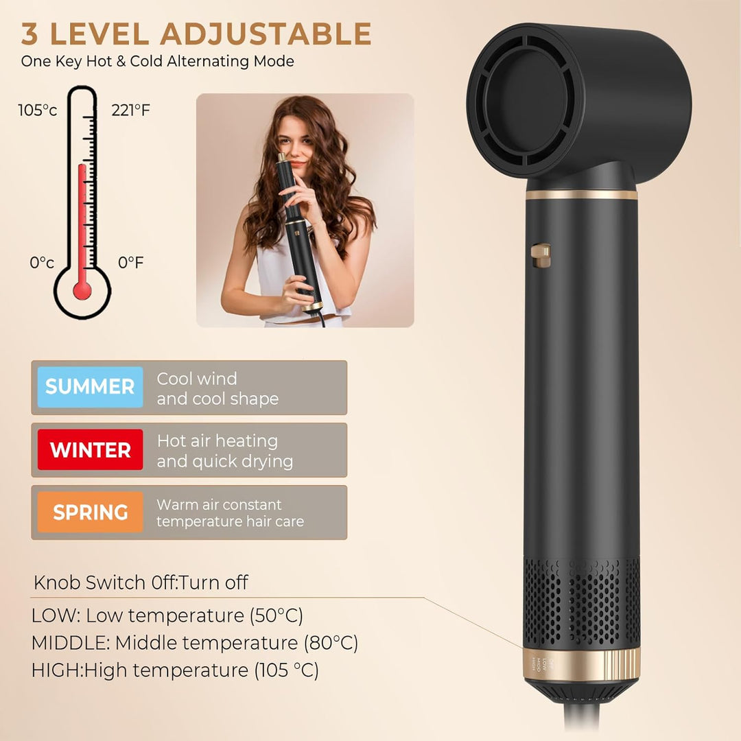5 in 1 Hairstyler, Airstyler Airbrush Pro 1000w, 60000RPM Föhnbürste Haarstyler, Lockenstab mit Luft
