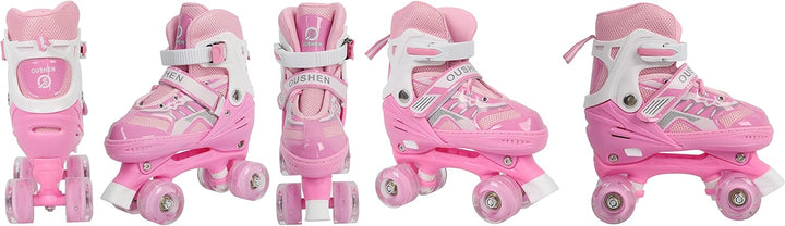 Rollschuhe mit/ohne Leuchtrollen, klassische Quad-Skates für Mädchen und Jungen, bequem und atmungsa