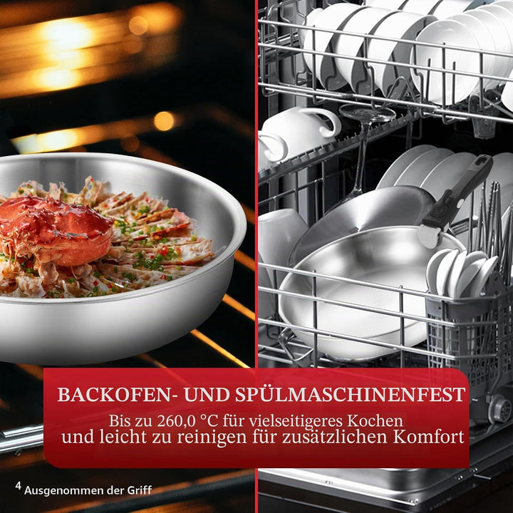 Inqibee Pfannenset mit Abnehmbarem Griff, Edelstahl Topfset für Induktion mit Deckel, 16+22+28cm Koc